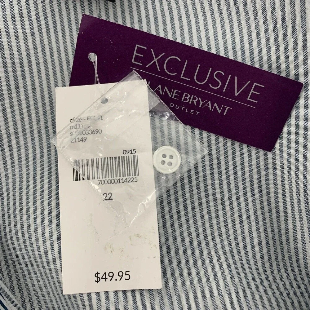 Lane Bryant Outlet Shirt Size 22 Striped Long Sleeve Button Up Collared Stretch - Picture 6 of 8